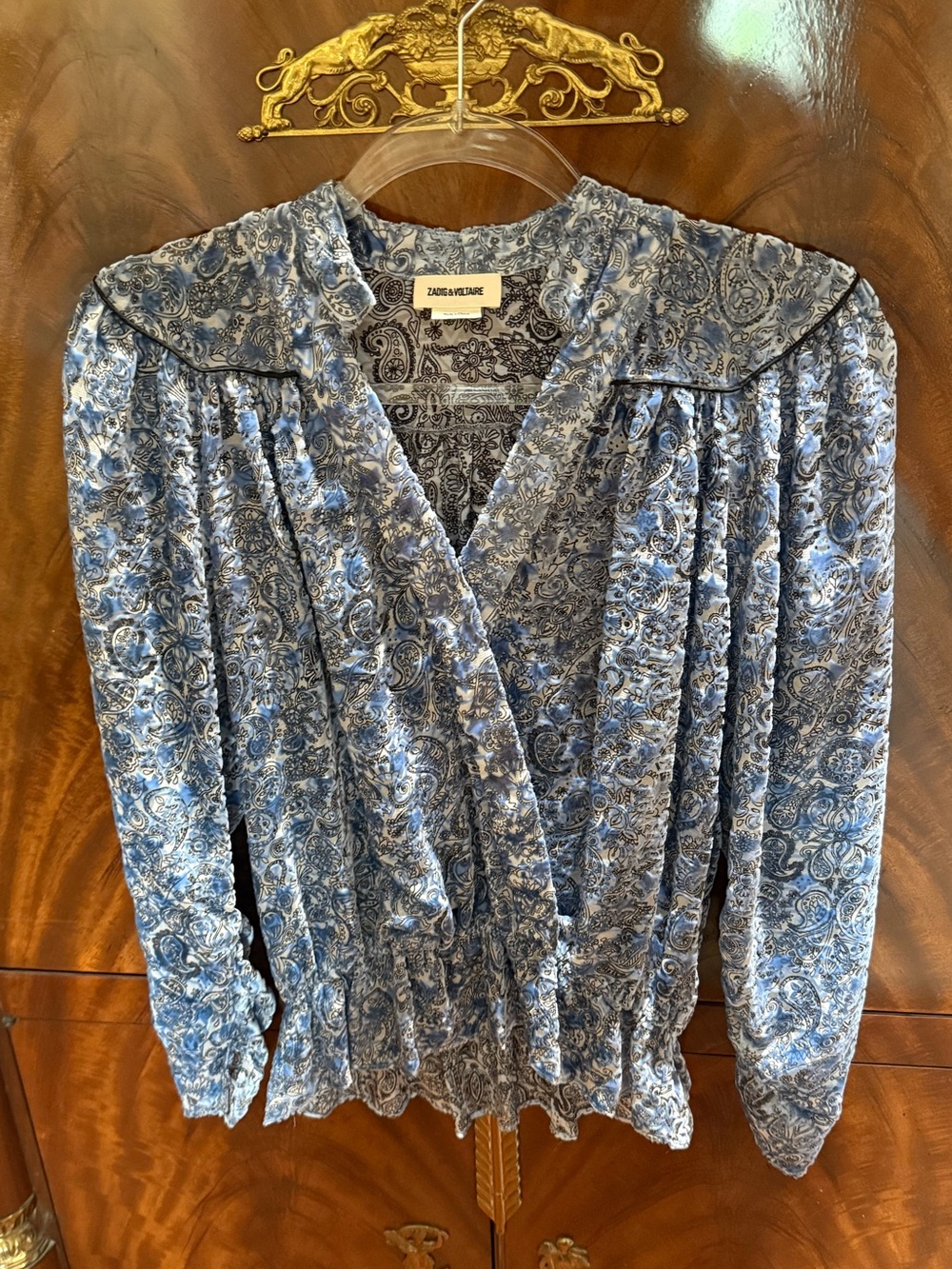 Zadig & Voltaire Tori Velours Dévoré Blouse XS Blue Paisley